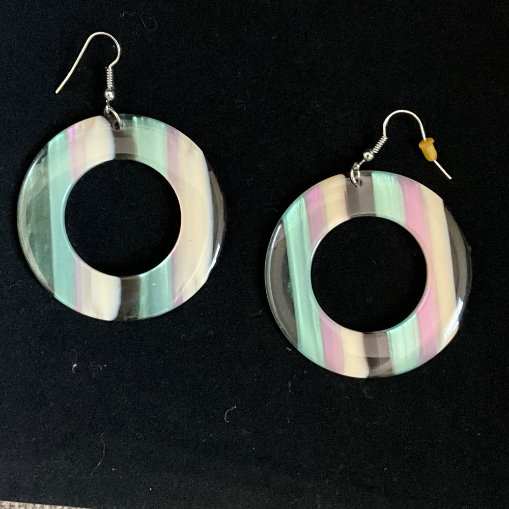 Multicolor Striped Hoop Drop Earrings - Women Jewelry